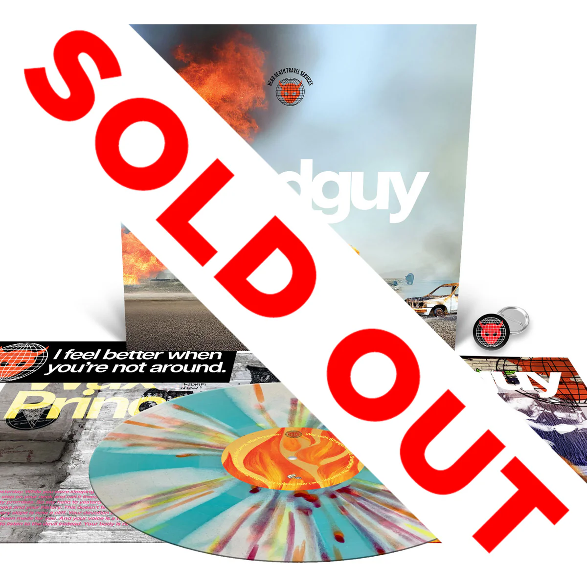 Deadguy "Near-Death Travel Services LP + Bumper Sticker and Buttons Pack" Bundle - Image 4