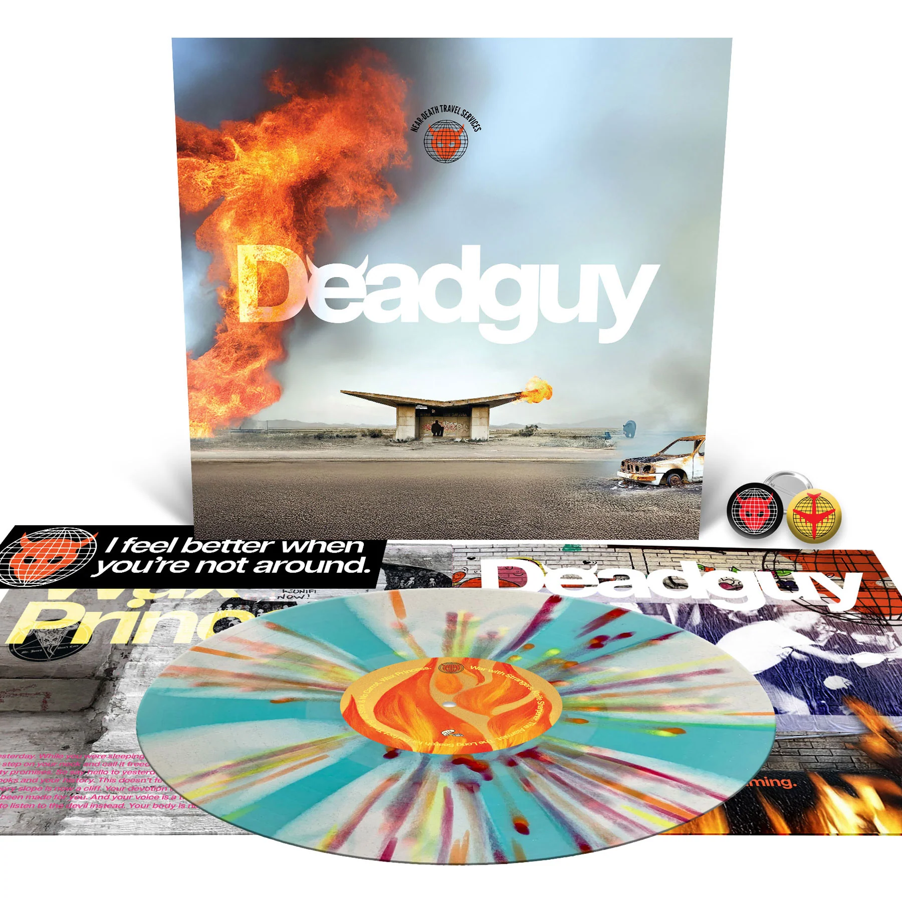 Deadguy "Near-Death Travel Services LP + Bumper Sticker and Buttons Pack" Bundle - Image 8